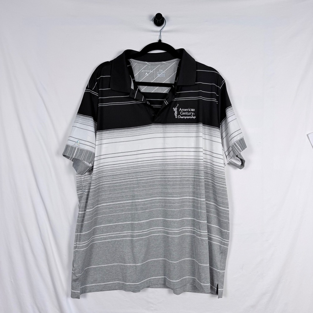 Antigua American Century Championship Golf Polo Shirt Mens XXL Black Grey Stripe